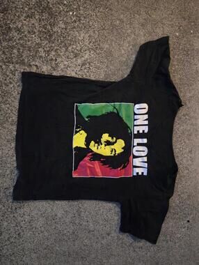 Black Bob Marley One Love Graphic Cut off V neck T-Shirt
